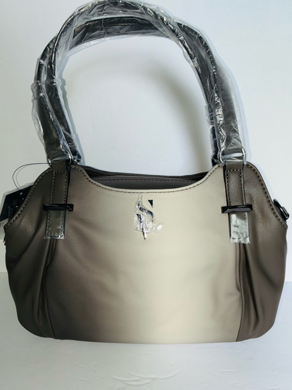 NWT Simply Vera Vera Wang Buena Satchel with Strap in Falcon/Gray & Taupe Ombré
